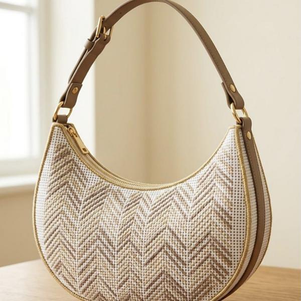 Cream chevron hobo bag